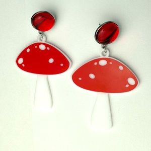 Red mushroom earrings rave festival amanita cottagecore fairy spotted EDC edm